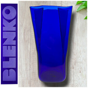 Vintage 1988 Blenko Glass Royal Blue Paper Bag Vase 10.5” Don Shepherd Modernist